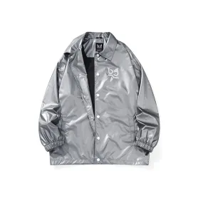 Love Bear monogram print silver grey jacket with shoulder drop stretch sleeves
