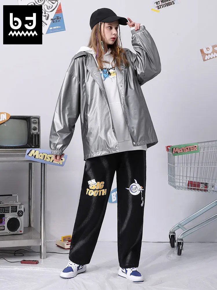 Love Bear monogram print silver grey jacket with shoulder drop stretch sleeves