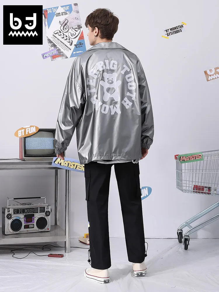 Love Bear monogram print silver grey jacket with shoulder drop stretch sleeves