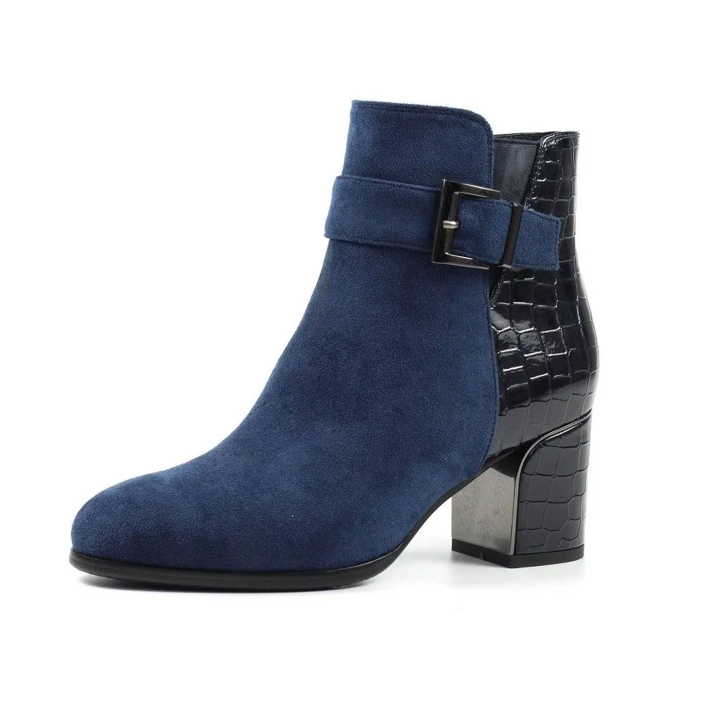 Lunar GLC824 Tawny Ladies Navy Side Zip Ankle Boots