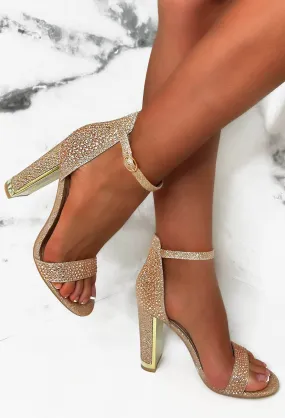 Luxury Babe Rose Gold Diamante Studded Block Heels