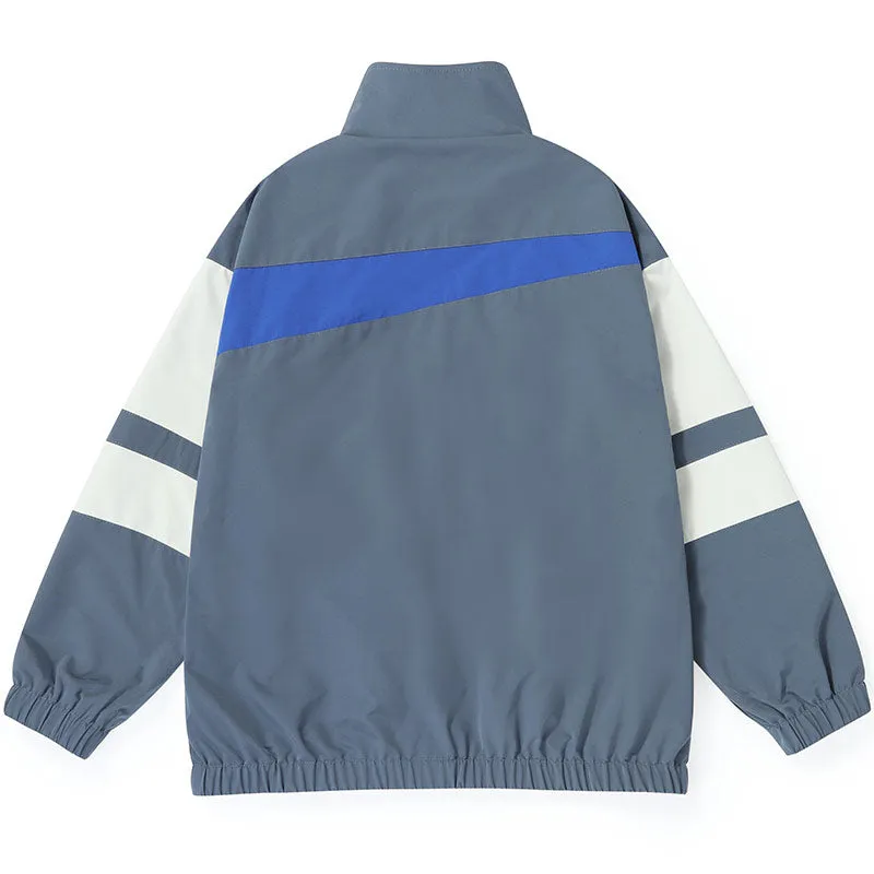 Minimalist Color Block Print Stand Collar Jacket