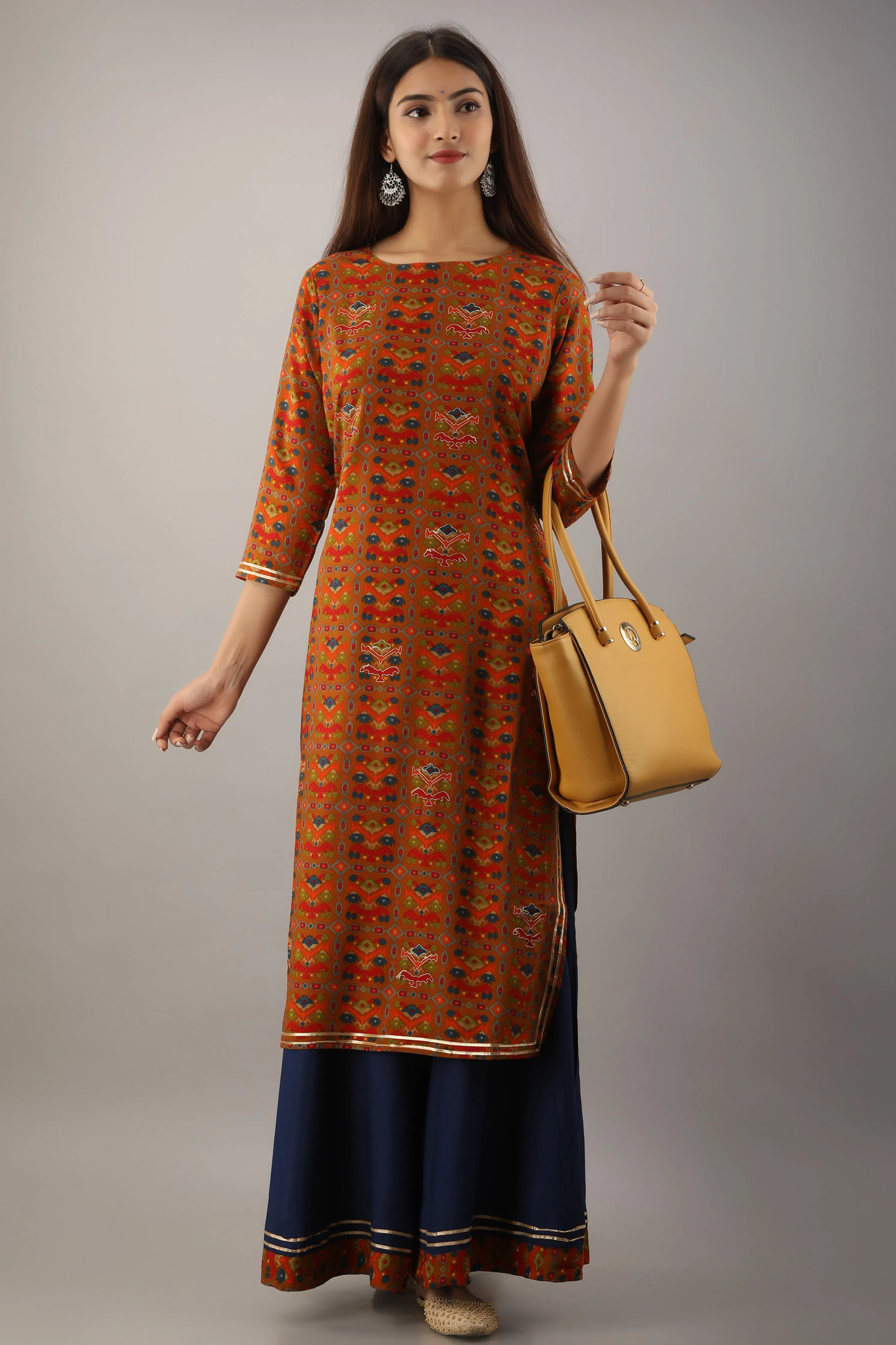 Multicolor Rayon Straight Womens Kurta with Skirt Set