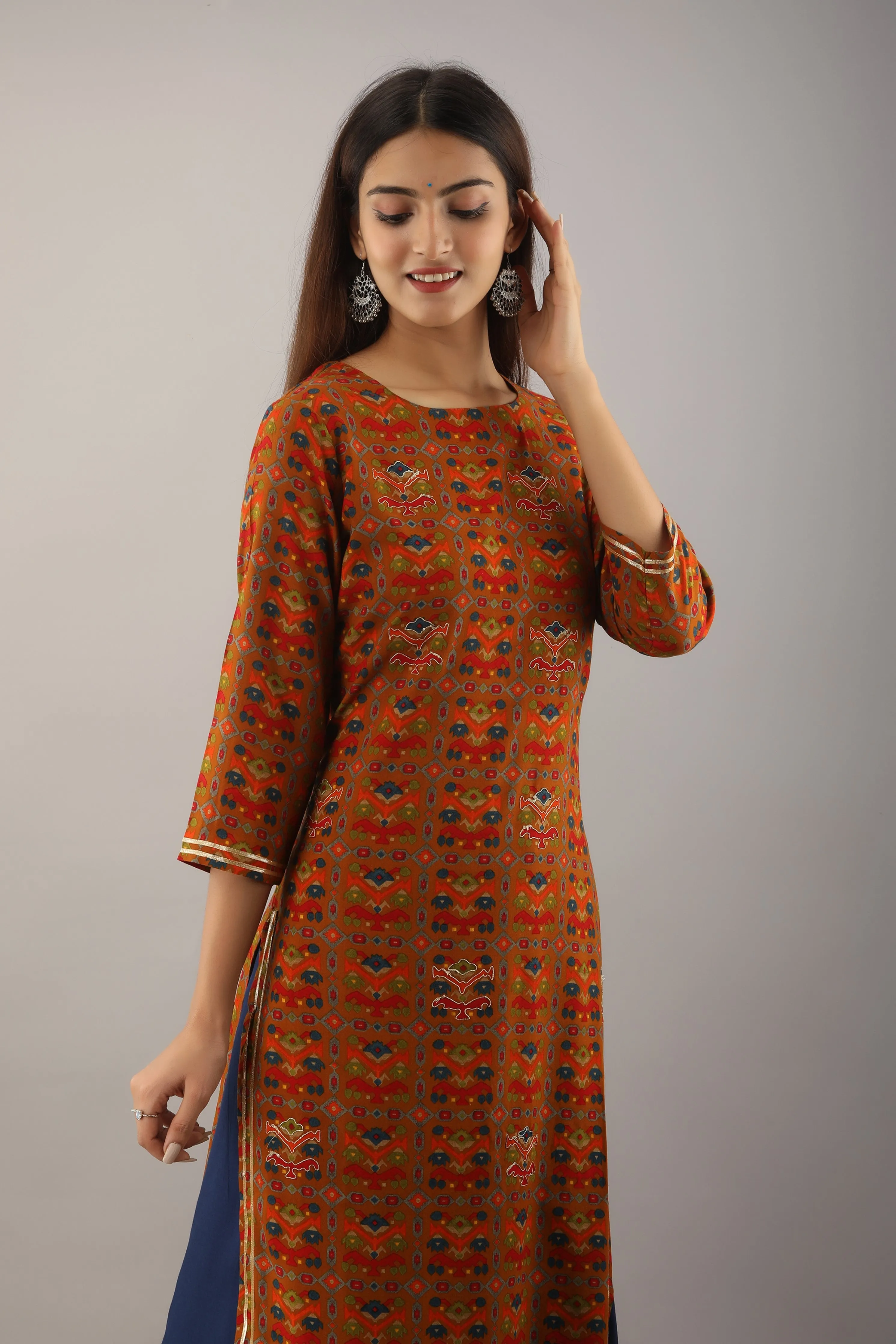 Multicolor Rayon Straight Womens Kurta with Skirt Set