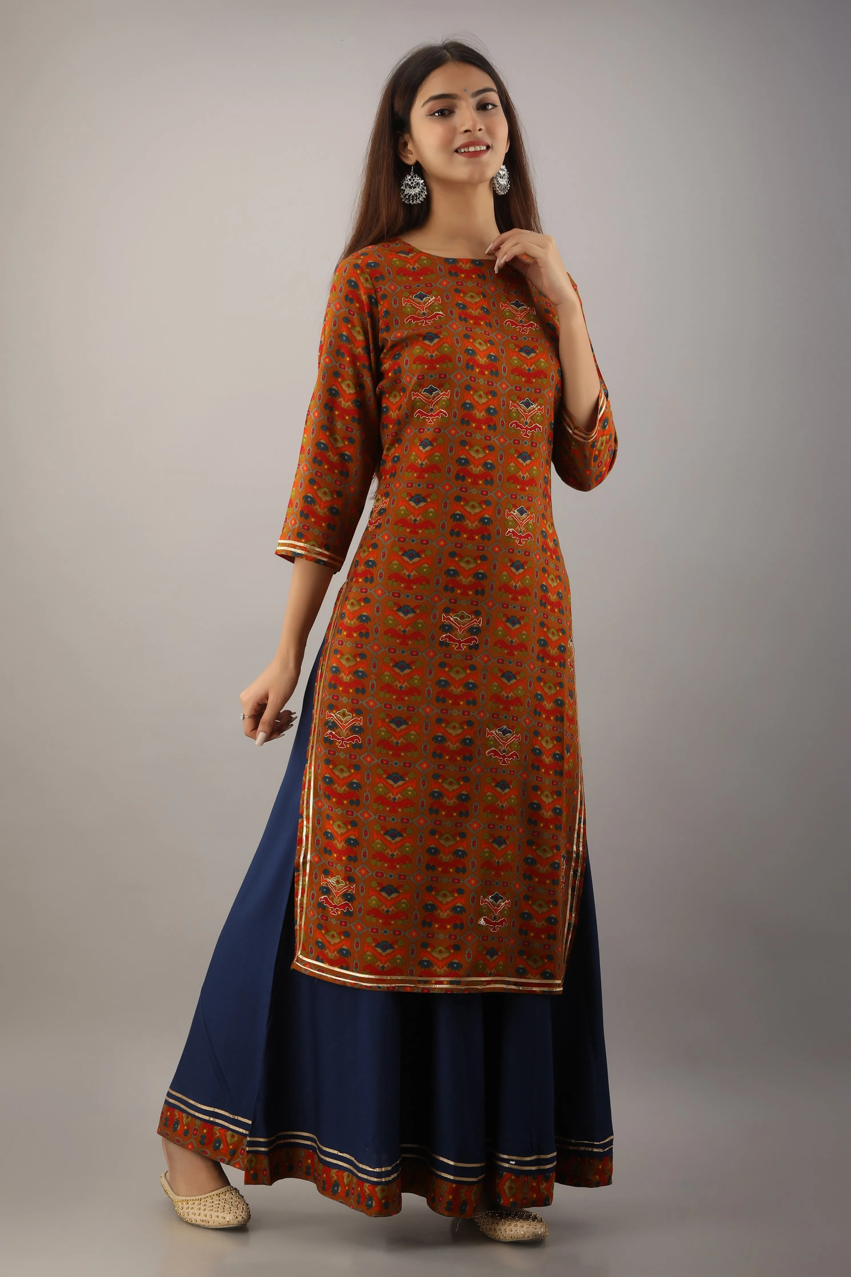 Multicolor Rayon Straight Womens Kurta with Skirt Set