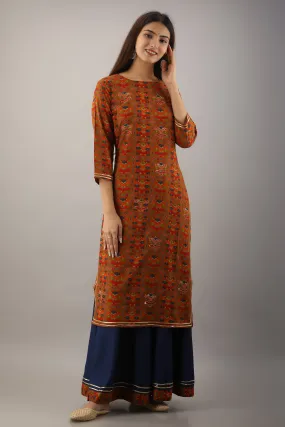 Multicolor Rayon Straight Womens Kurta with Skirt Set