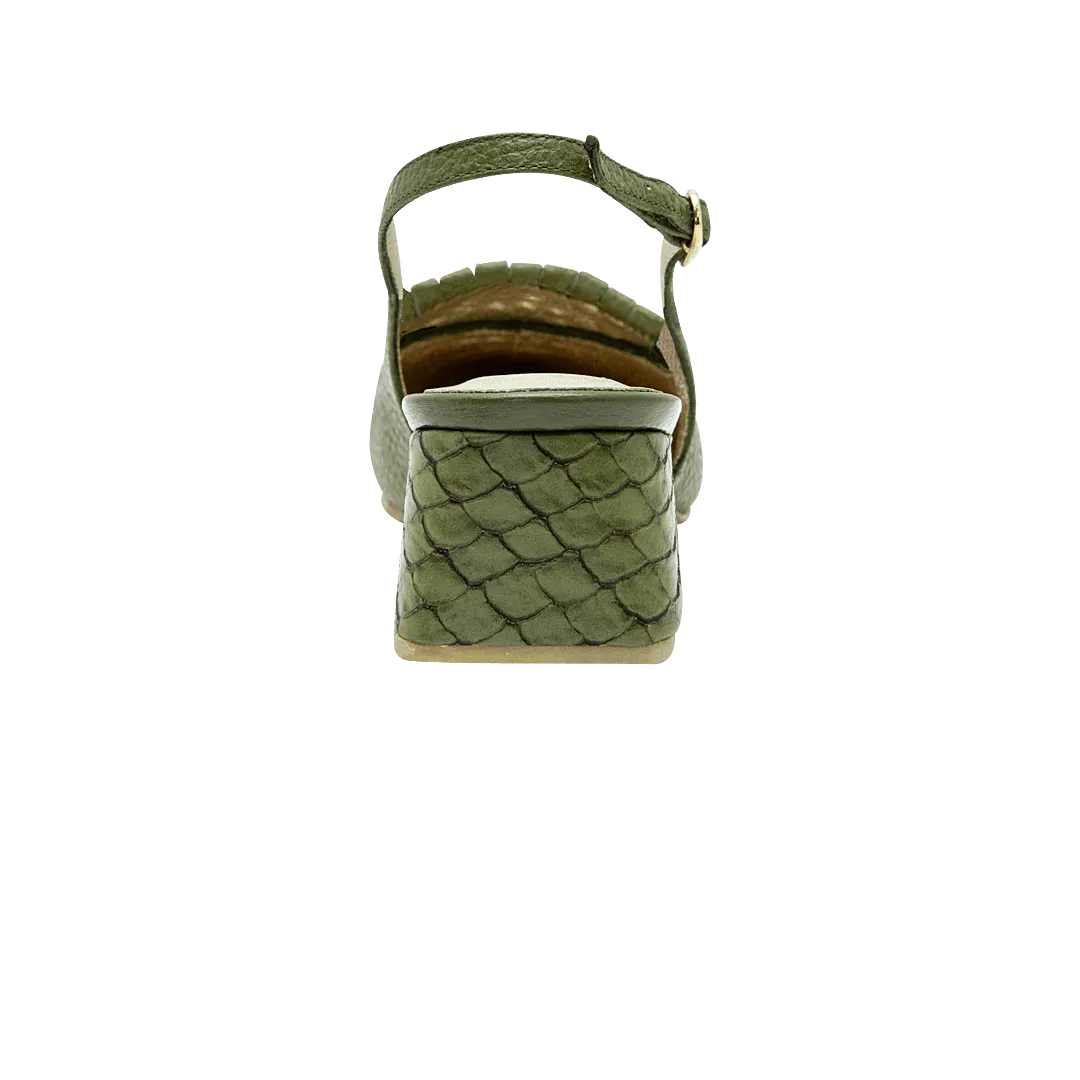 Olive green leather heel with studs
