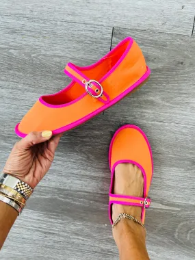 Orange/Fuchsia Cotton Mary Jane Flats