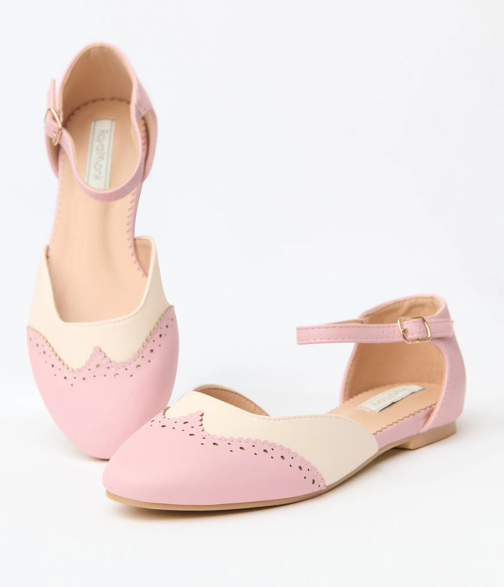 Pink & Cream Leatherette Saddle Mary Jane Flats