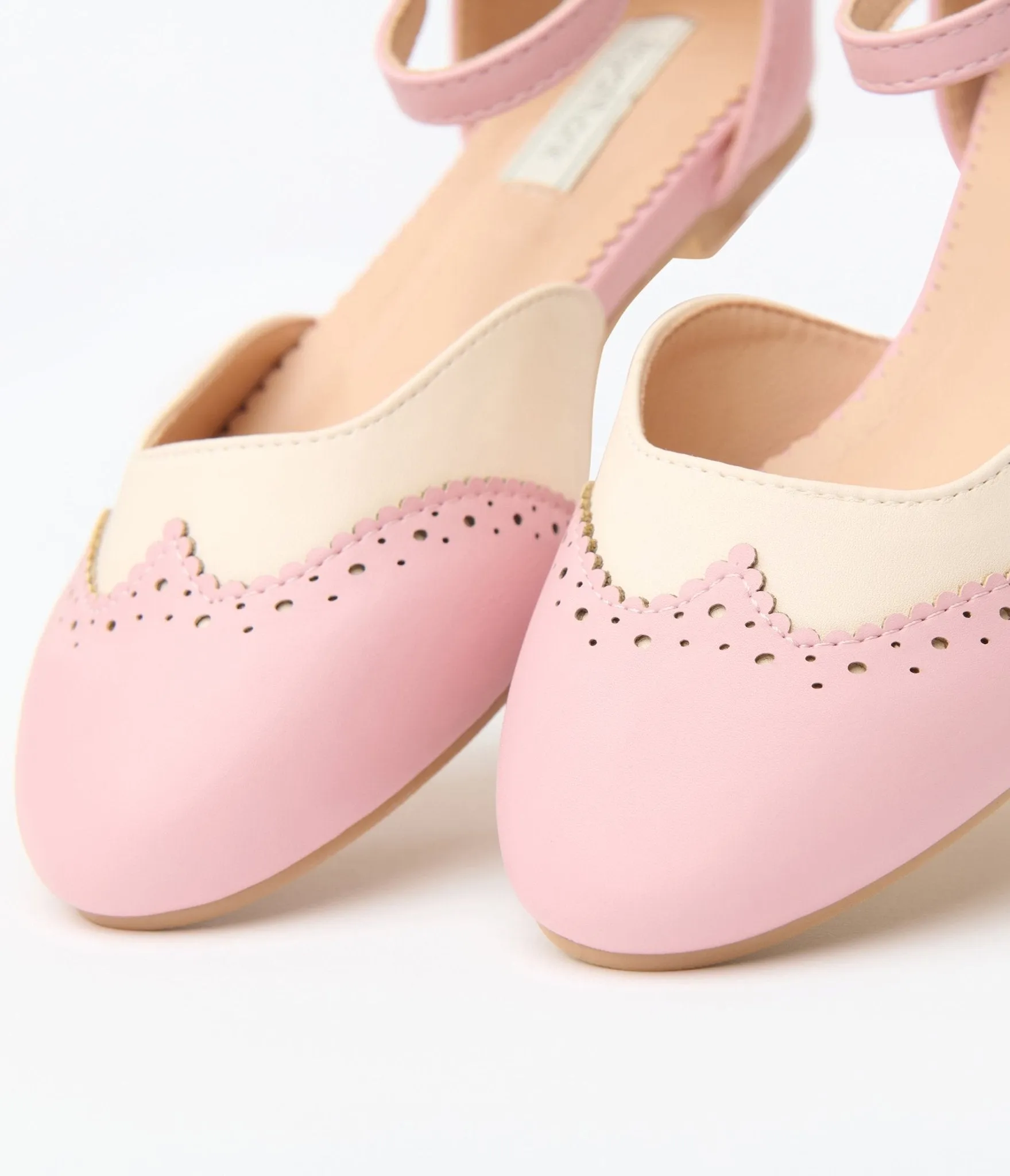 Pink & Cream Leatherette Saddle Mary Jane Flats