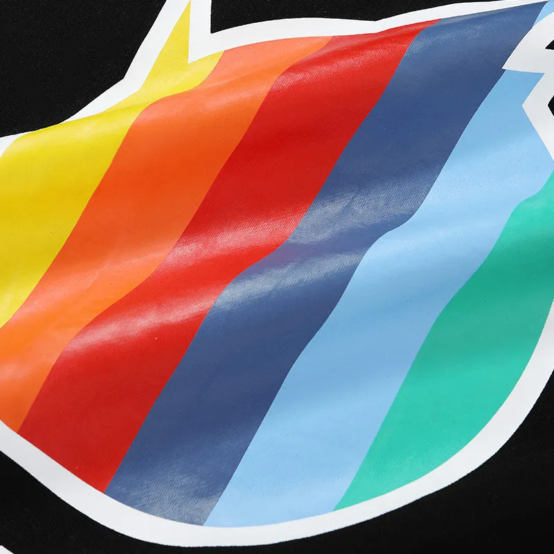 Plain Rainbow Color Print Hooded Jacket