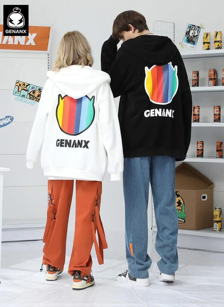 Plain Rainbow Color Print Hooded Jacket
