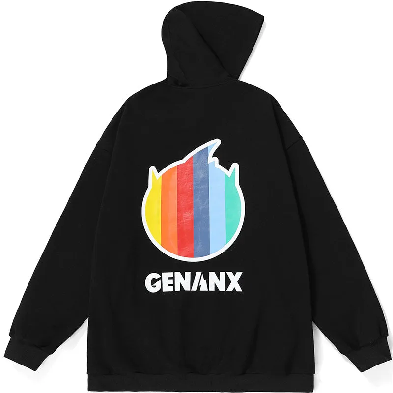 Plain Rainbow Color Print Hooded Jacket