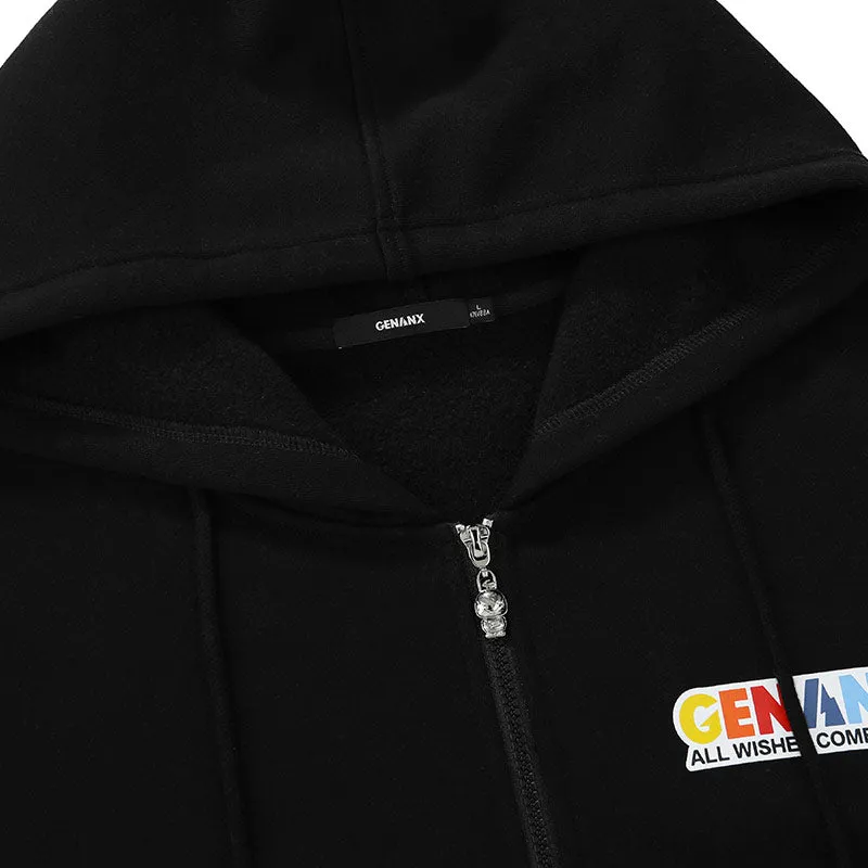 Plain Rainbow Color Print Hooded Jacket
