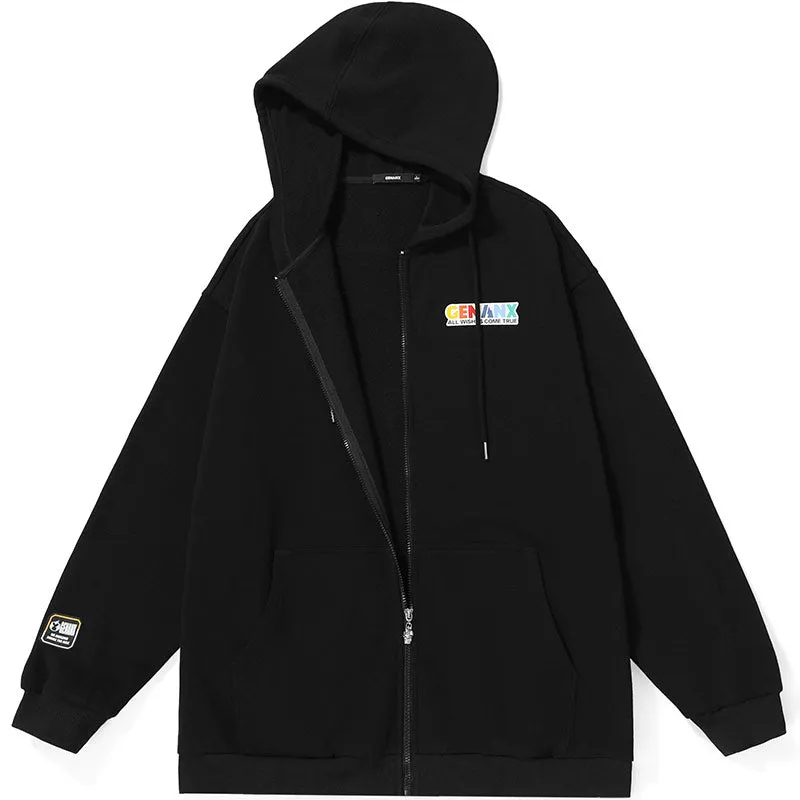 Plain Rainbow Color Print Hooded Jacket