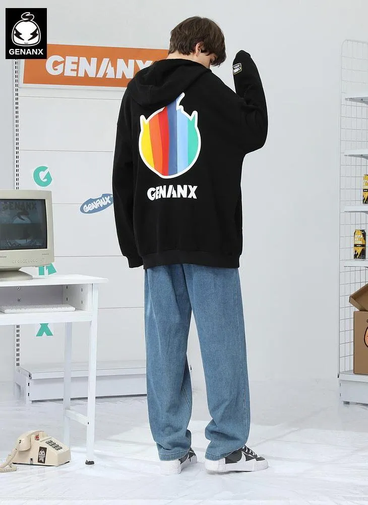 Plain Rainbow Color Print Hooded Jacket