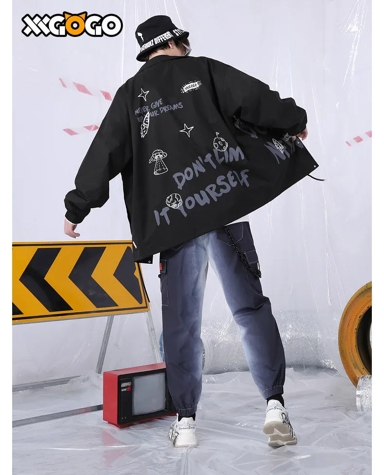 Plain Space Letter Print Loose Jacket