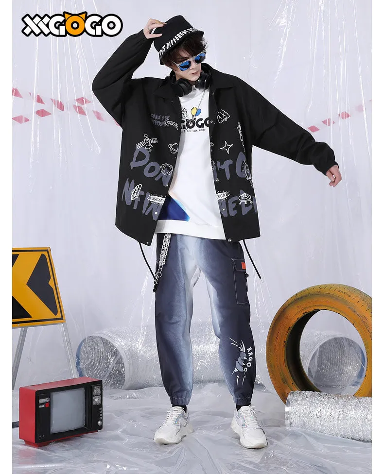 Plain Space Letter Print Loose Jacket