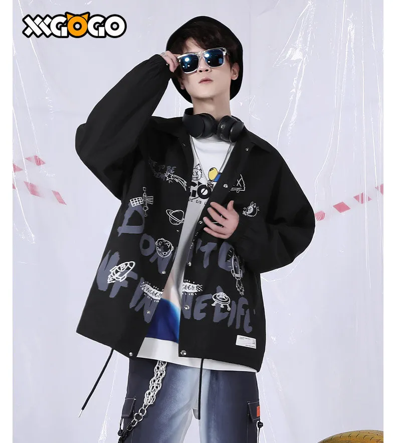 Plain Space Letter Print Loose Jacket