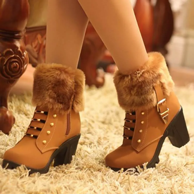 Platform Faux Fur Winter High Heel Boots