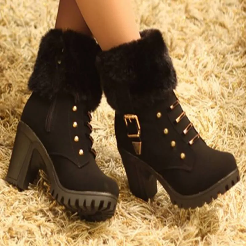 Platform Faux Fur Winter High Heel Boots