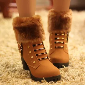 Platform Faux Fur Winter High Heel Boots