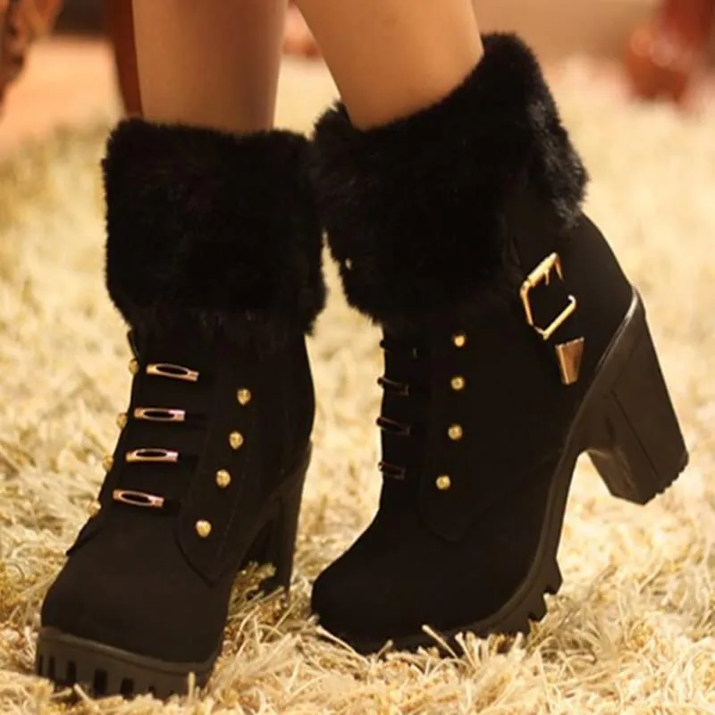 Platform Faux Fur Winter High Heel Boots