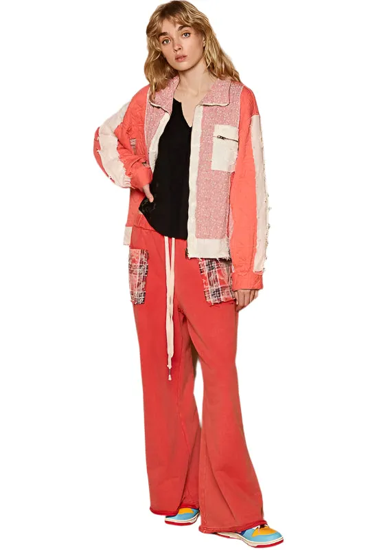 POL Floral Patchwork Zip Up Long Sleeve Jacket