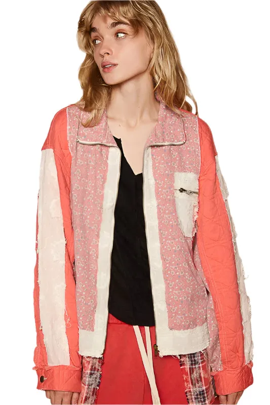 POL Floral Patchwork Zip Up Long Sleeve Jacket