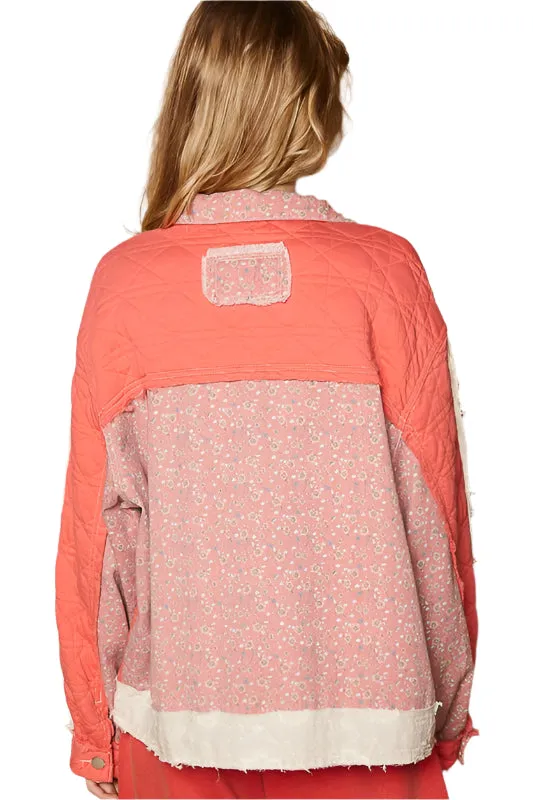 POL Floral Patchwork Zip Up Long Sleeve Jacket