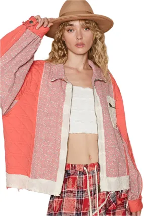 POL Floral Patchwork Zip Up Long Sleeve Jacket