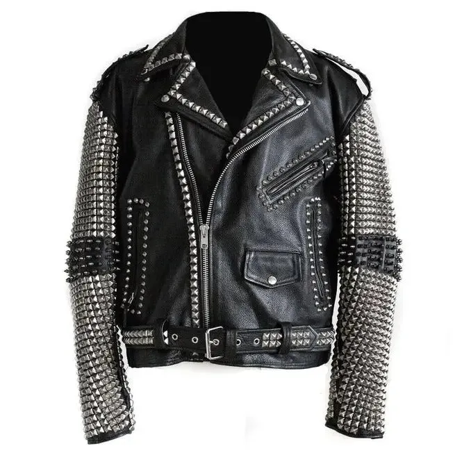 Punk Studded Leather Jacket Men Rock EMO Biker Design Stylish Jacket