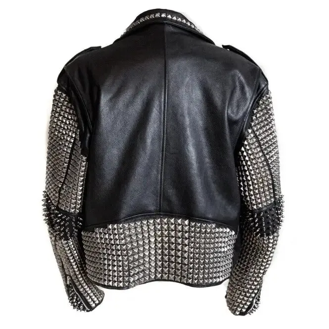 Punk Studded Leather Jacket Men Rock EMO Biker Design Stylish Jacket