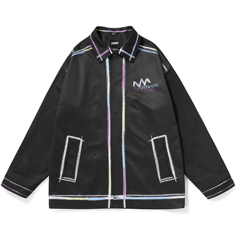 Rainbow Color Lines Spray Paint Graffiti Button Jacket
