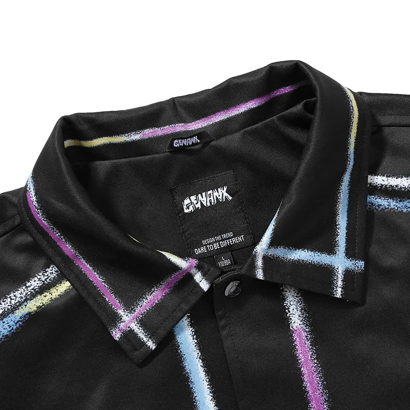 Rainbow Color Lines Spray Paint Graffiti Button Jacket