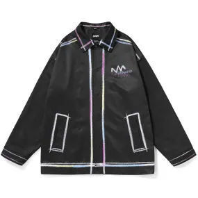 Rainbow Color Lines Spray Paint Graffiti Button Jacket