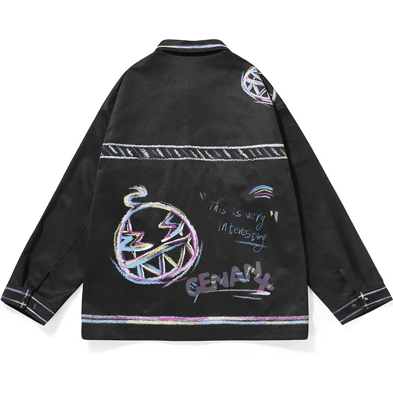 Rainbow Color Lines Spray Paint Graffiti Button Jacket