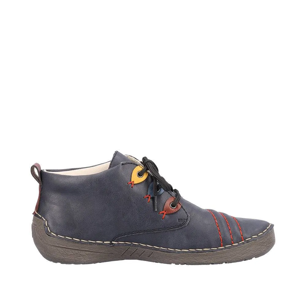 Rieker 52509-14 Ladies Ocean Blue Combi Lace Up Ankle Boots