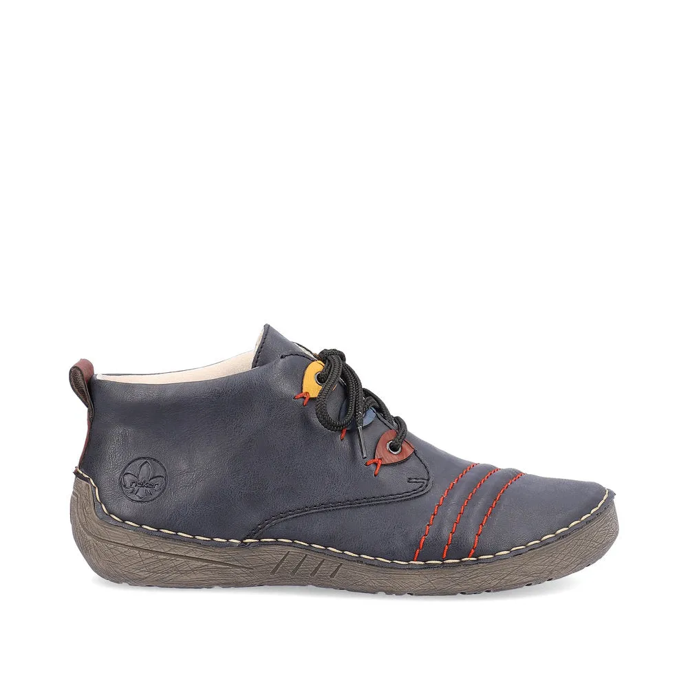 Rieker 52509-14 Ladies Ocean Blue Combi Lace Up Ankle Boots