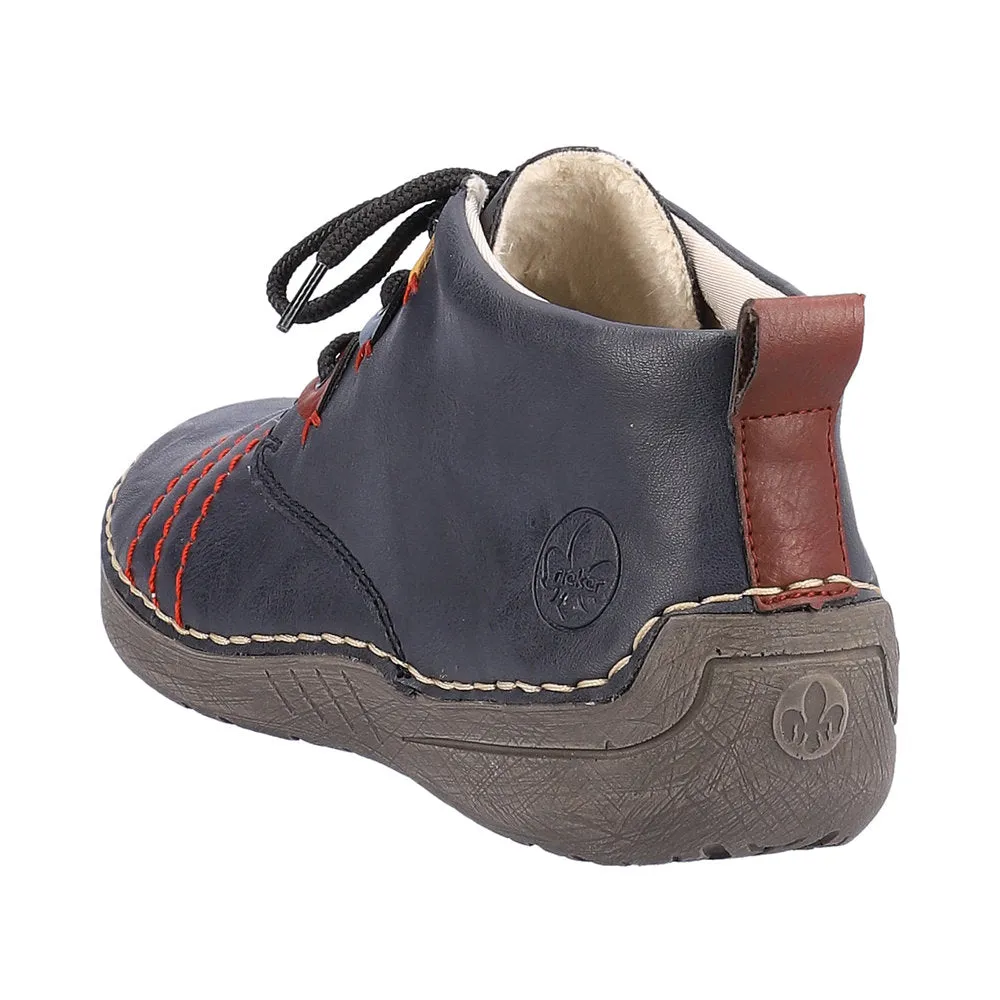 Rieker 52509-14 Ladies Ocean Blue Combi Lace Up Ankle Boots