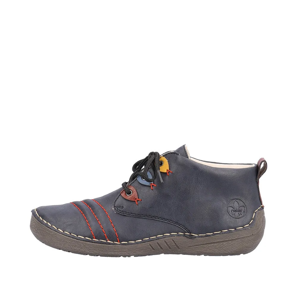 Rieker 52509-14 Ladies Ocean Blue Combi Lace Up Ankle Boots