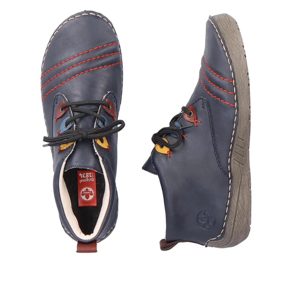 Rieker 52509-14 Ladies Ocean Blue Combi Lace Up Ankle Boots