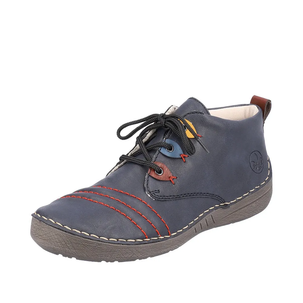 Rieker 52509-14 Ladies Ocean Blue Combi Lace Up Ankle Boots