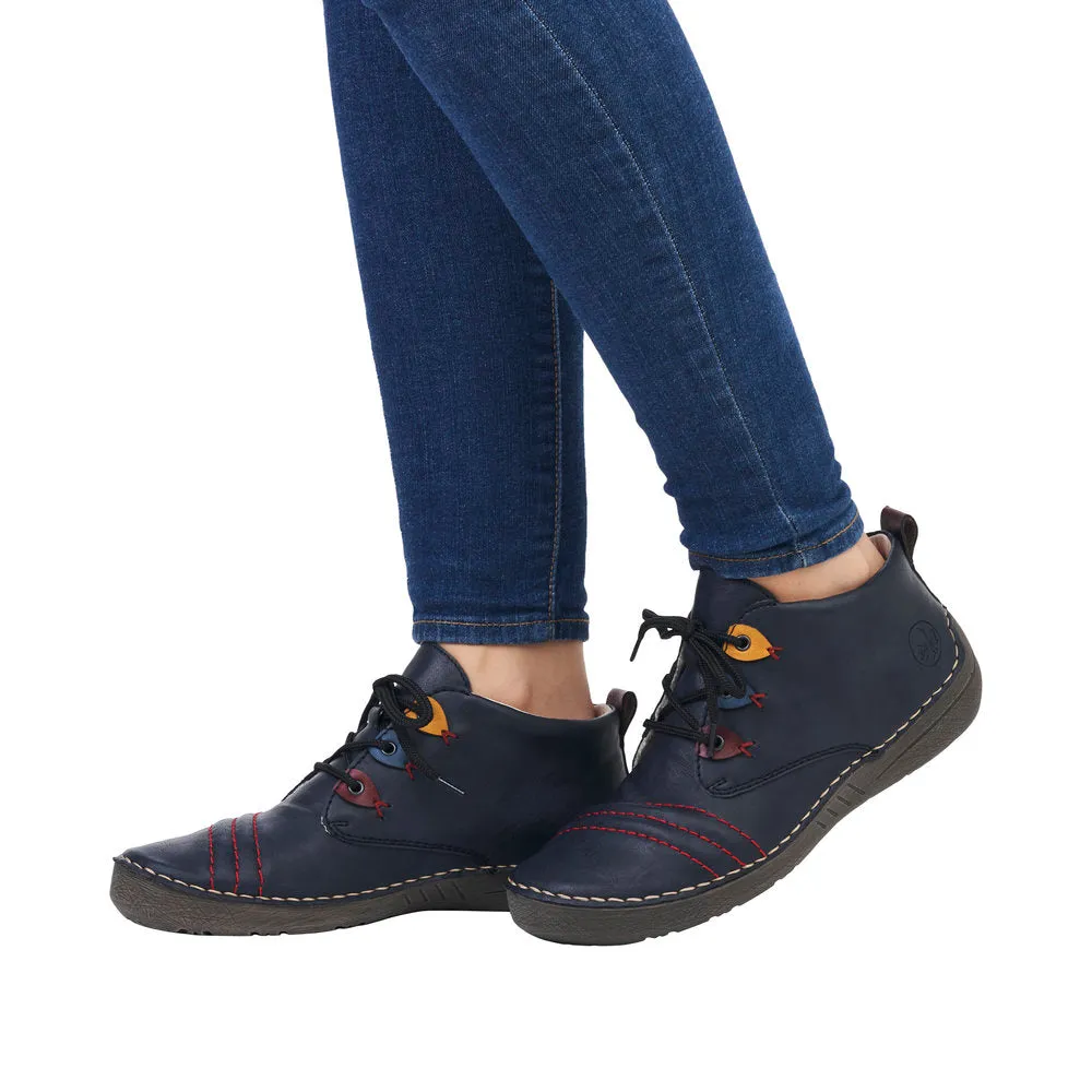 Rieker 52509-14 Ladies Ocean Blue Combi Lace Up Ankle Boots