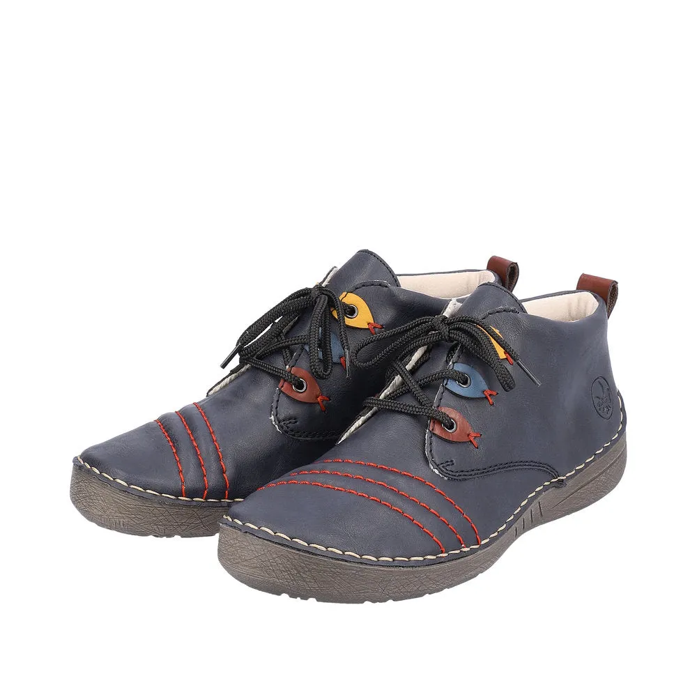 Rieker 52509-14 Ladies Ocean Blue Combi Lace Up Ankle Boots
