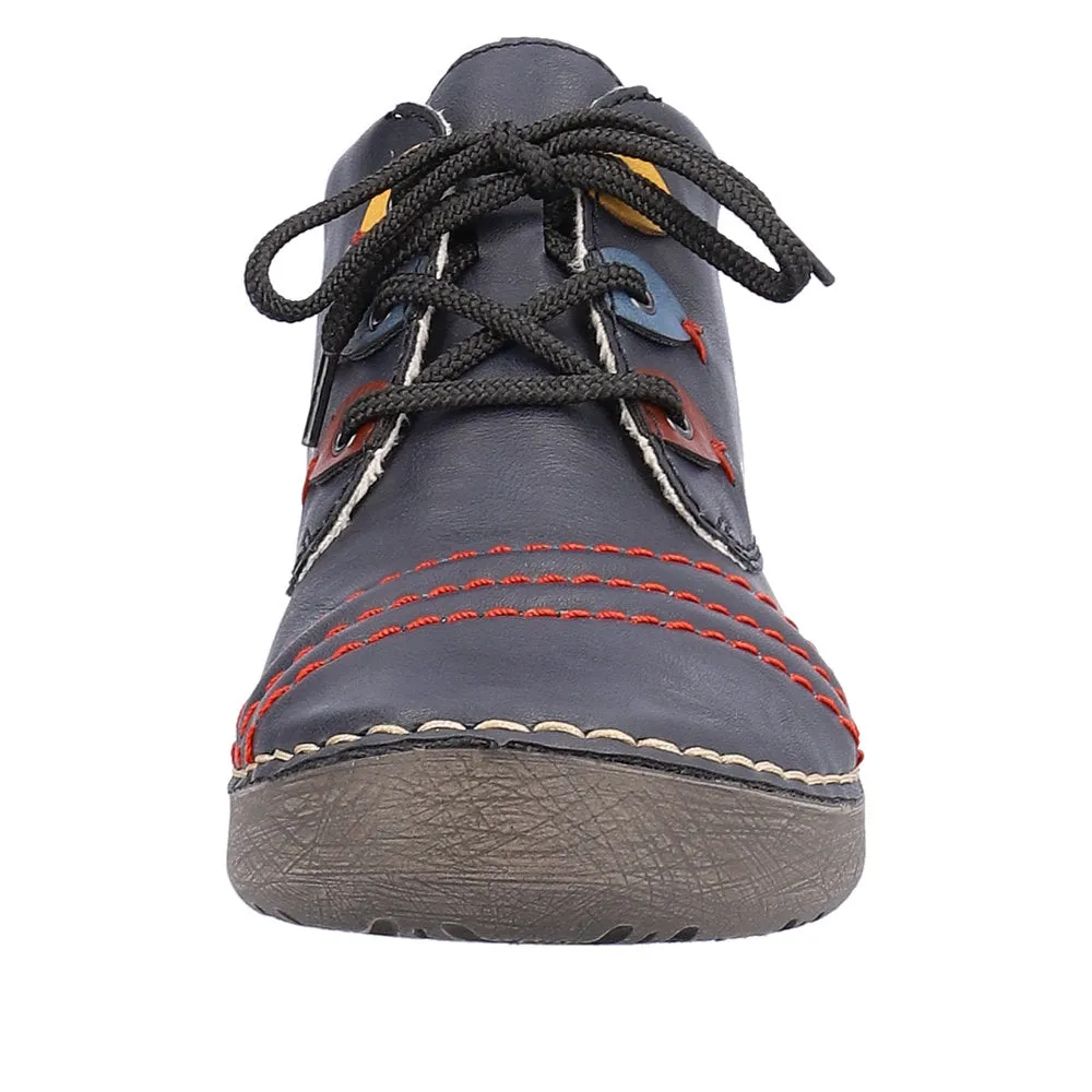Rieker 52509-14 Ladies Ocean Blue Combi Lace Up Ankle Boots