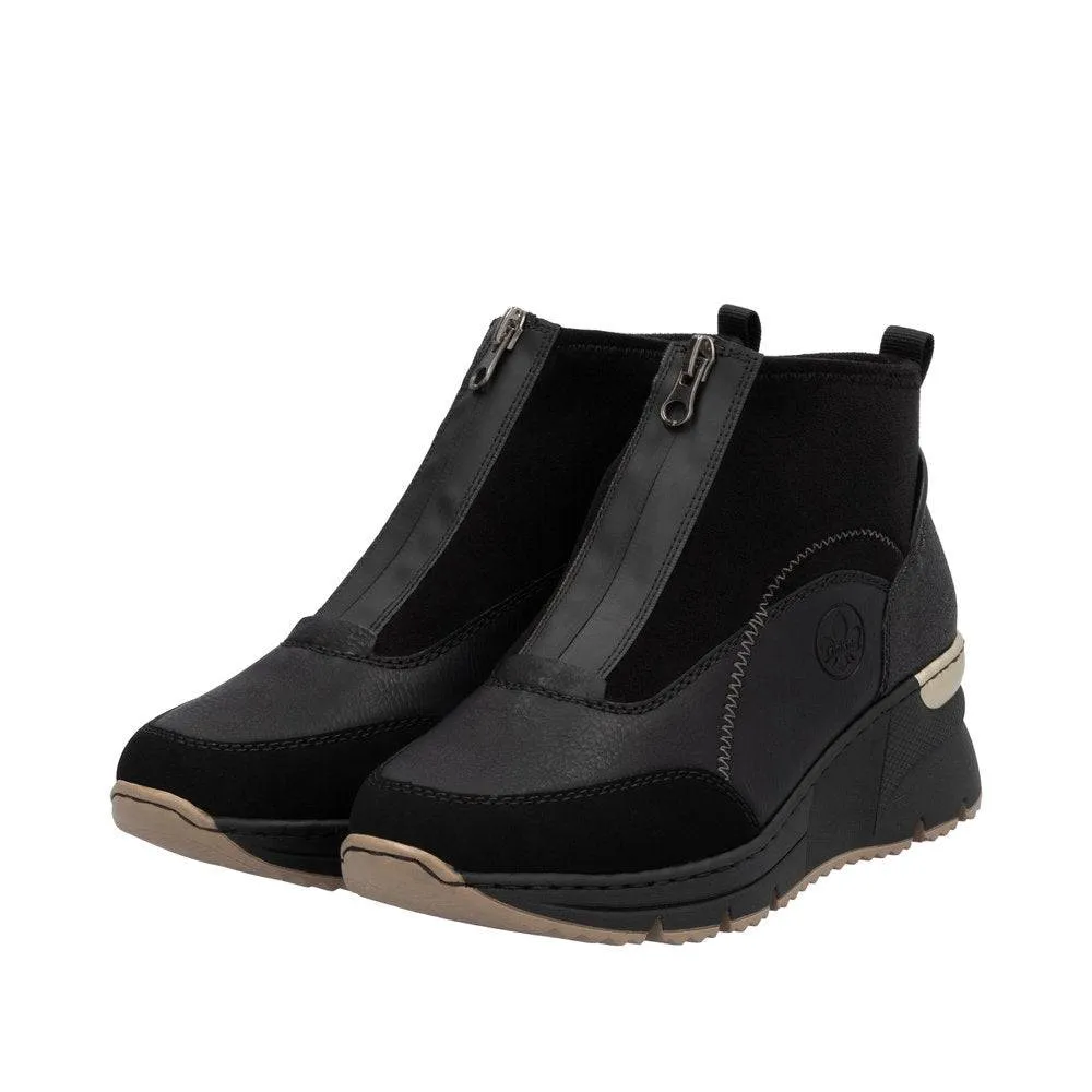 Rieker N6361-00 Ladies Black Side Zip Ankle Boots