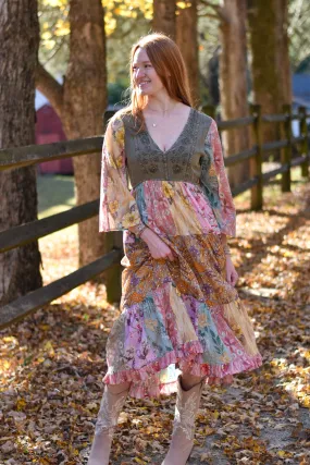Rustic Bohemian Patchwork Midi Dress