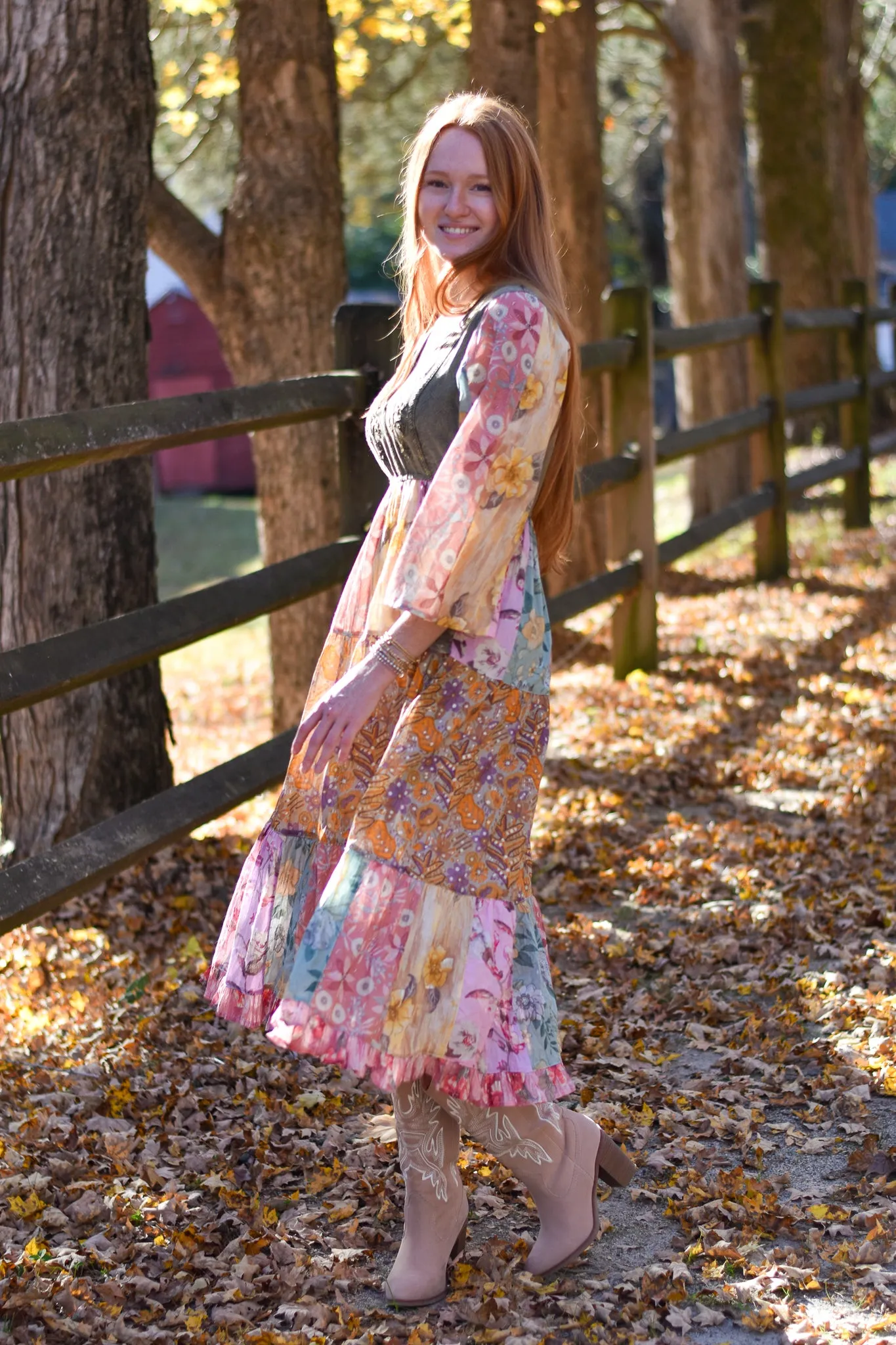 Rustic Bohemian Patchwork Midi Dress