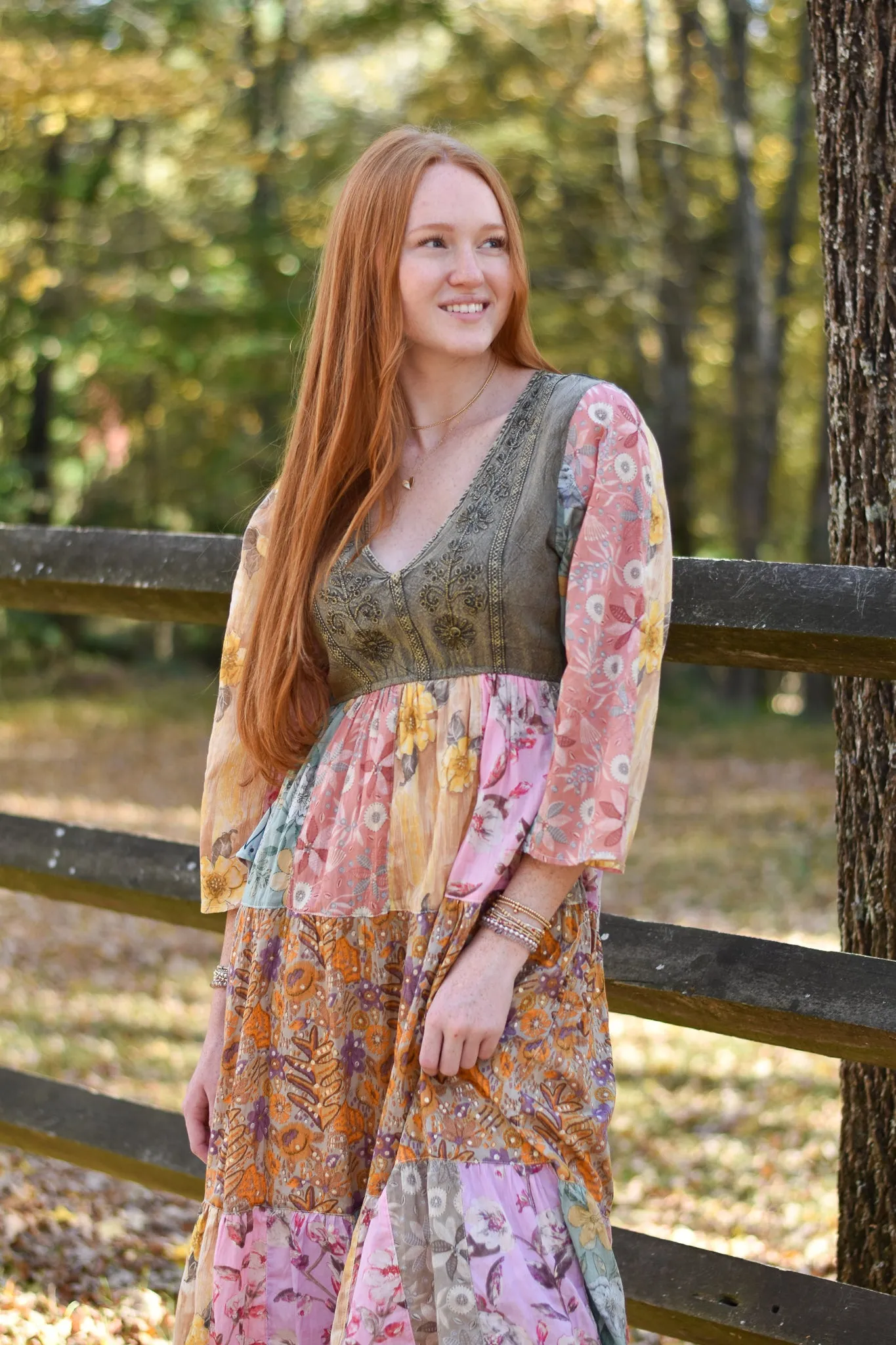 Rustic Bohemian Patchwork Midi Dress